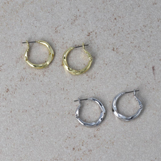 ピアス ニッケルフリー メタル ツイスト チタンポスト フープピアス