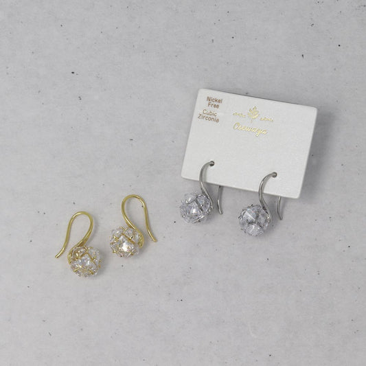 ピアス ニッケルフリー メタル キュービックジルコニア スクエアカット ボール フックピアス