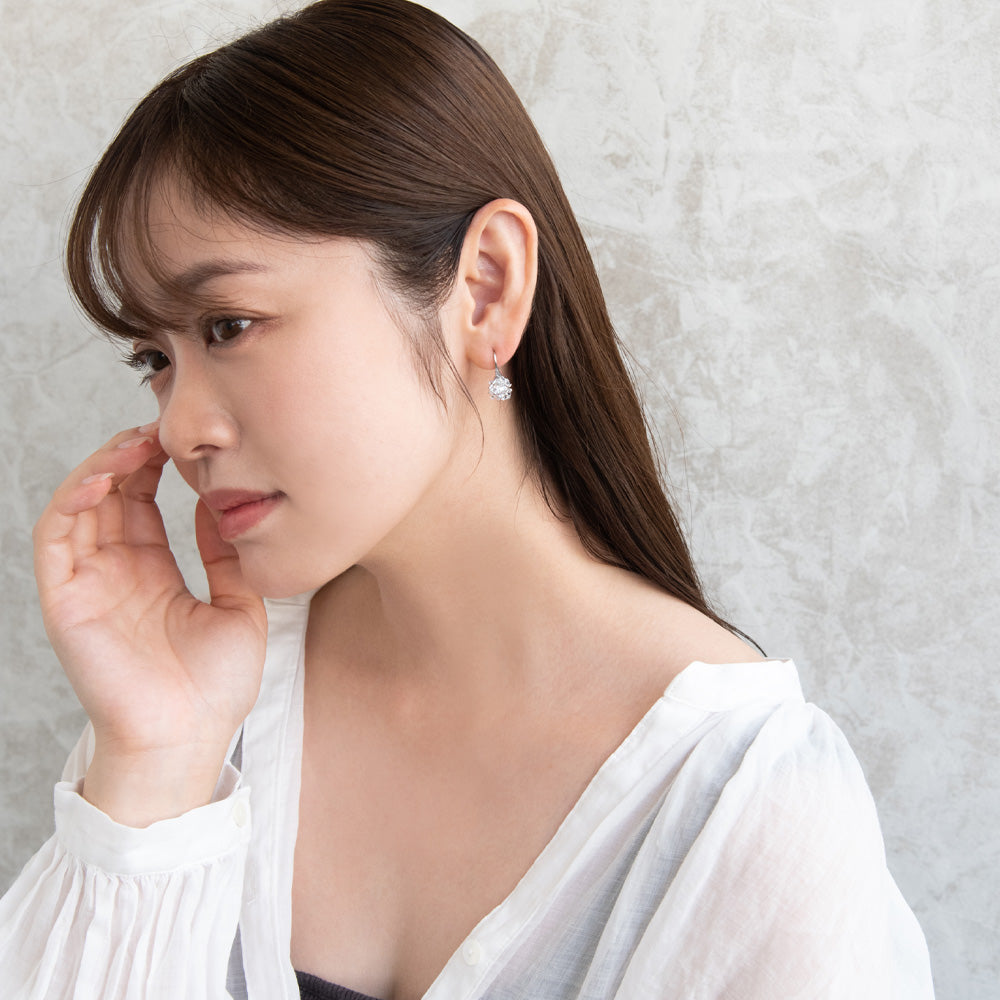 ピアス ニッケルフリー メタル キュービックジルコニア スクエアカット ボール フックピアス