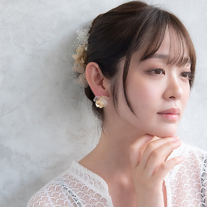 Classy ピアス ニッケルフリー メタル ワイヤー フラワー 半透明 ビッグ チタンポスト スタッドピアス