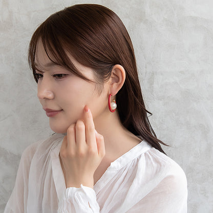 ピアス ニッケルフリー メタル フェイクレザー カラー 柄 インサイド パール オーバル C型 シルバー925ポスト スタッドピアス