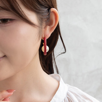 ピアス ニッケルフリー メタル フェイクレザー カラー 柄 インサイド パール オーバル C型 シルバー925ポスト スタッドピアス