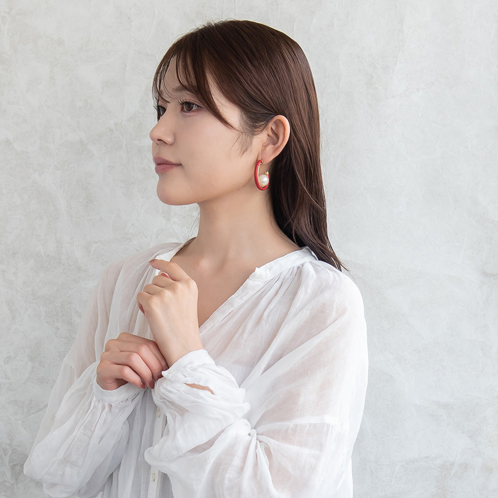 ピアス ニッケルフリー メタル フェイクレザー カラー 柄 インサイド パール オーバル C型 シルバー925ポスト スタッドピアス