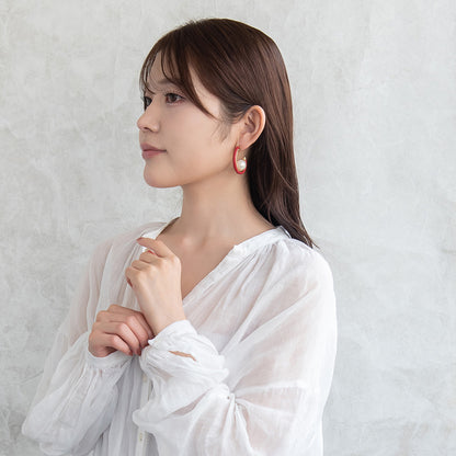 ピアス ニッケルフリー メタル フェイクレザー カラー 柄 インサイド パール オーバル C型 シルバー925ポスト スタッドピアス