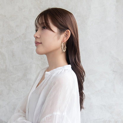 ピアス ニッケルフリー フェイクレザー ギャザー ベーシックカラー シルバー925ポスト フープピアス