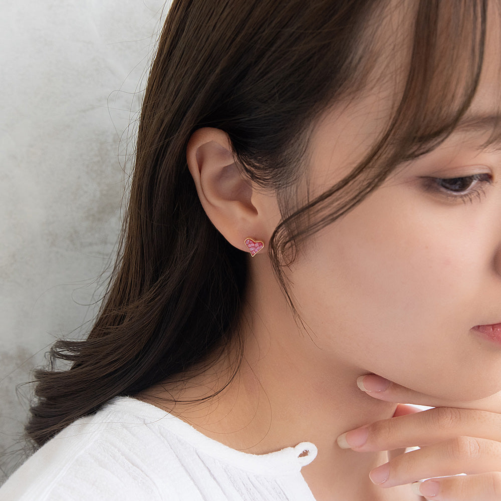 ピアス ニッケルフリー シェル メタル カラー ハート チタンポスト スタッドピアス