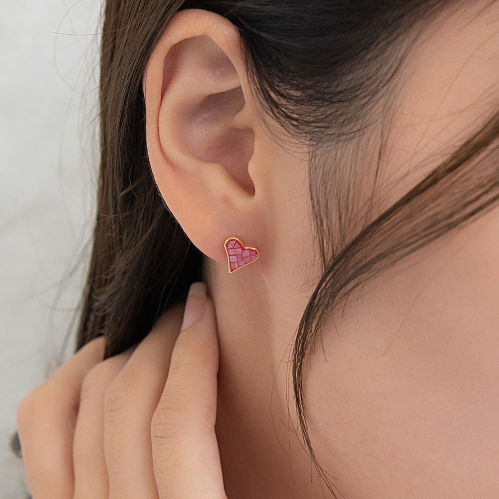 ピアス ニッケルフリー シェル メタル カラー ハート チタンポスト スタッドピアス