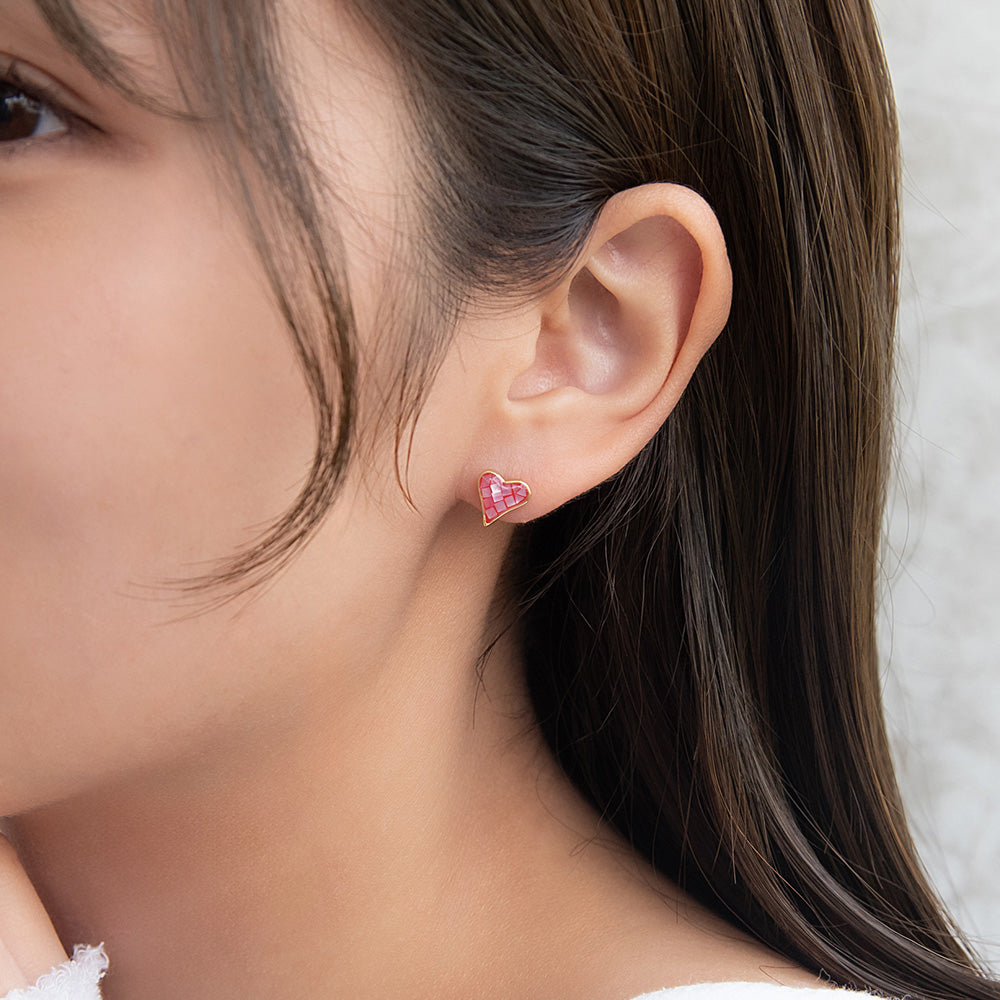 ピアス ニッケルフリー シェル メタル カラー ハート チタンポスト スタッドピアス