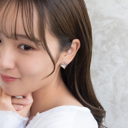 ピアス ニッケルフリー メタルフレーム ラメ くすみカラー ハート チタンポスト スタッドピアス