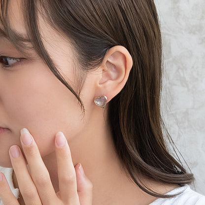 ピアス ニッケルフリー メタルフレーム ラメ くすみカラー ハート チタンポスト スタッドピアス