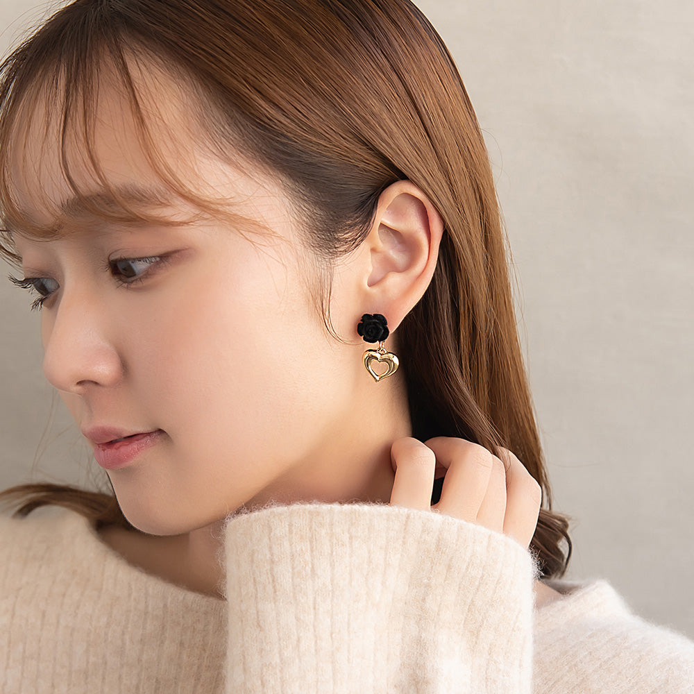 ピアス ニッケルフリー ローズ ハート フロッキー ステンレスポスト スタッドピアス