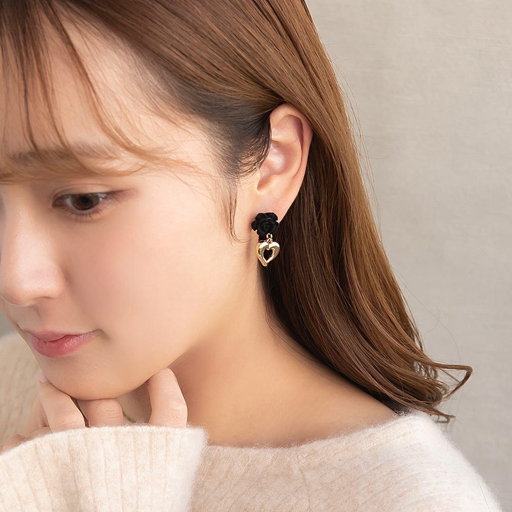 ピアス ニッケルフリー ローズ ハート フロッキー ステンレスポスト スタッドピアス