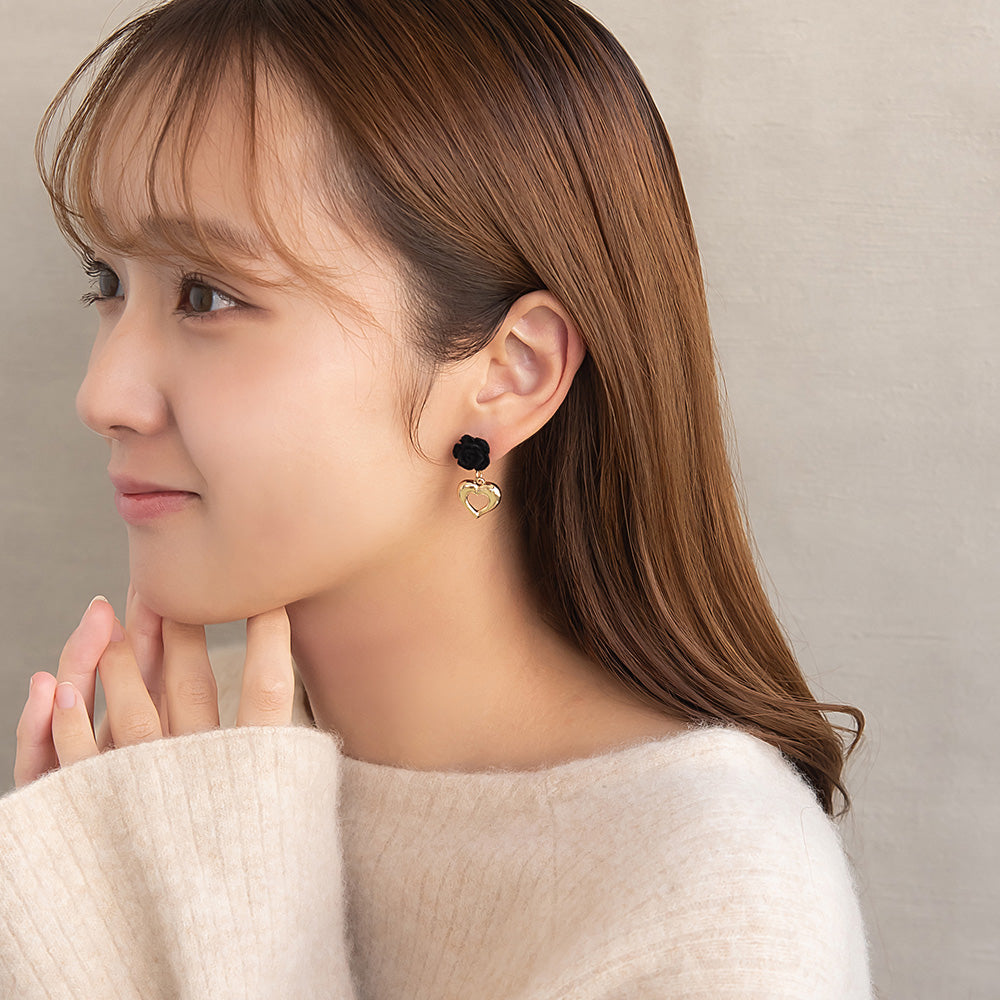 ピアス ニッケルフリー ローズ ハート フロッキー ステンレスポスト スタッドピアス