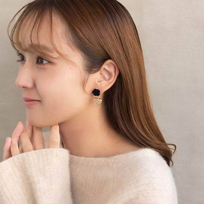 ピアス ニッケルフリー ローズ ハート フロッキー ステンレスポスト スタッドピアス