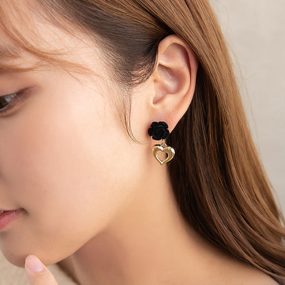 ピアス ニッケルフリー ローズ ハート フロッキー ステンレスポスト スタッドピアス