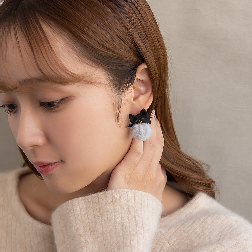 ピアス ニッケルフリー ファー リボン ステンレスポスト スタッドピアス