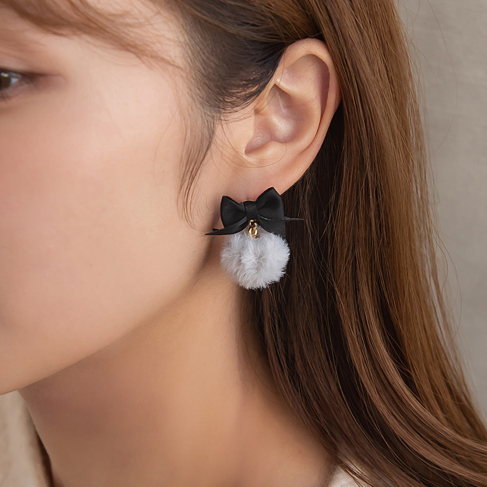 ピアス ニッケルフリー ファー リボン ステンレスポスト スタッド