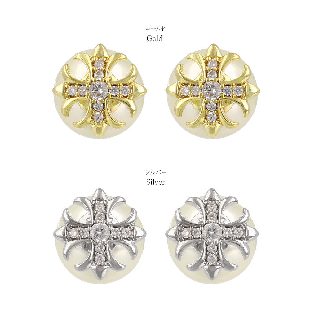 ピアス Errer series ニッケルフリー クロス パール バックキャッチ チタンポスト スタッドピアス