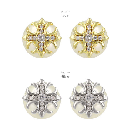 ピアス Errer series ニッケルフリー クロス パール バックキャッチ チタンポスト スタッドピアス