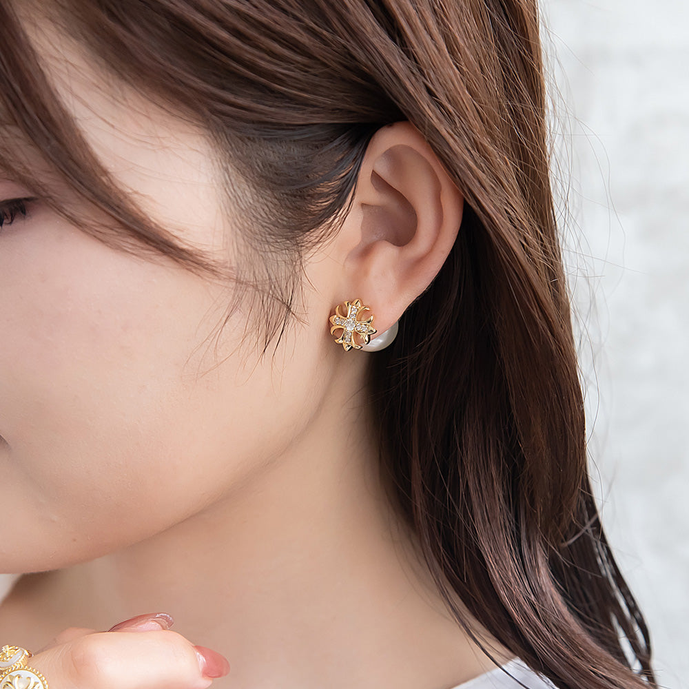 ピアス Errer series ニッケルフリー クロス パール バックキャッチ チタンポスト スタッドピアス