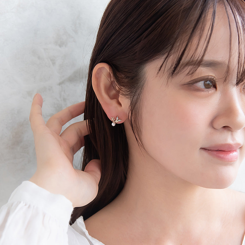 ピアス ニッケルフリー バタフライ フラワー パール チタンポスト スタッドピアス