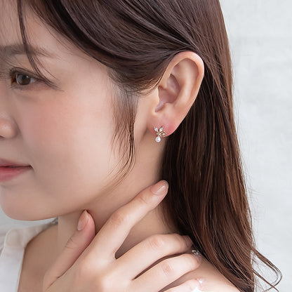 ピアス ニッケルフリー バタフライ フラワー パール チタンポスト スタッドピアス