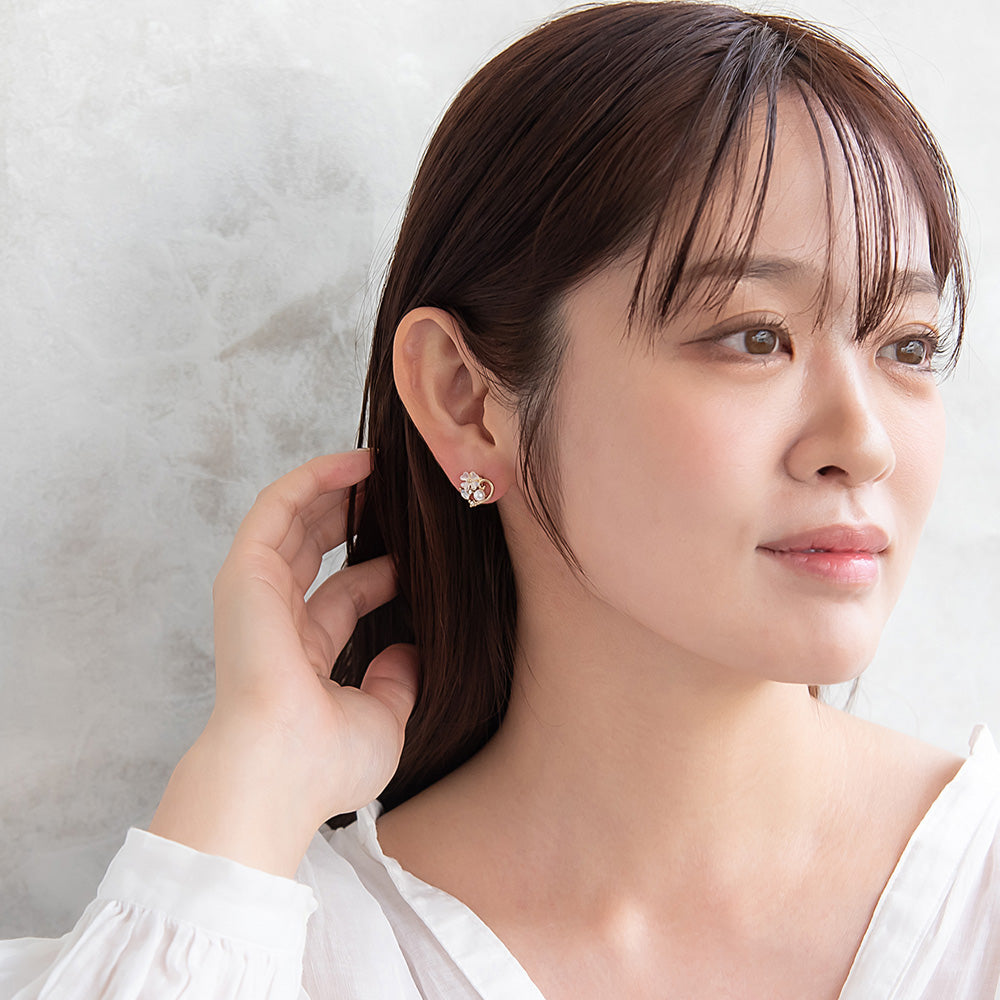 ピアス ニッケルフリー ハート フラワー パール チタンポスト スタッドピアス