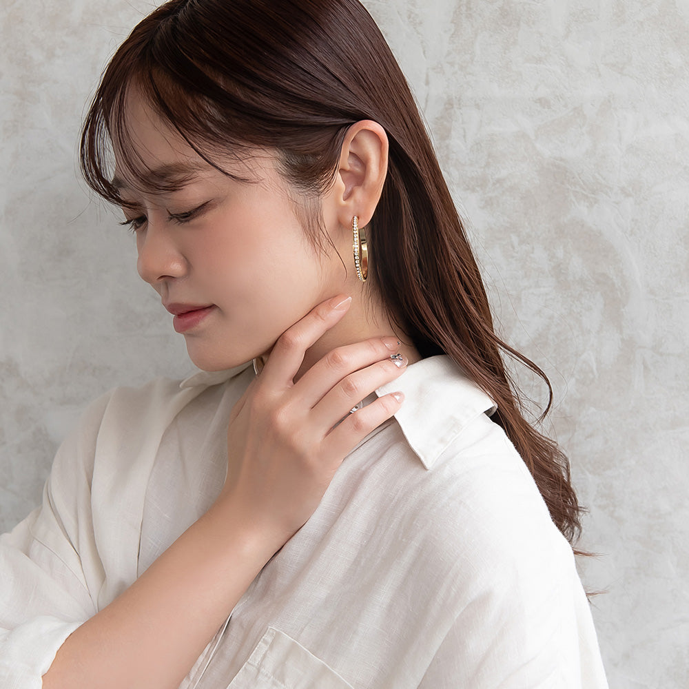 ピアス キュービックジルコニア メタル C型 ステンレスポスト スタッドピアス