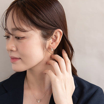 ピアス ニッケルフリー ロゼシルバー リボン チタンポスト スタッドピアス