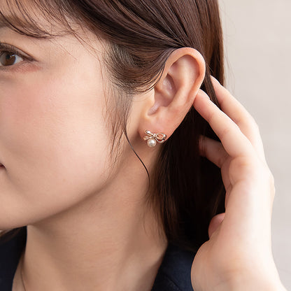 ピアス ニッケルフリー ロゼシルバー リボン チタンポスト スタッドピアス