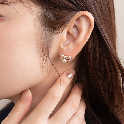 ピアス ニッケルフリー ロゼシルバー リボン チタンポスト スタッドピアス