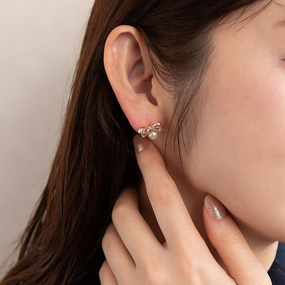 ピアス ニッケルフリー ロゼシルバー リボン チタンポスト スタッドピアス