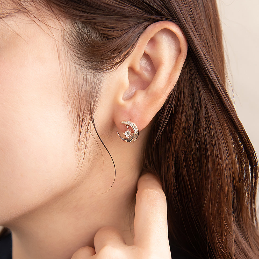 ピアス ニッケルフリー ロゼシルバー ムーン チタンポスト スタッドピアス