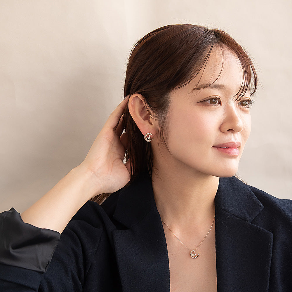 ピアス ニッケルフリー ロゼシルバー ムーン チタンポスト スタッドピアス