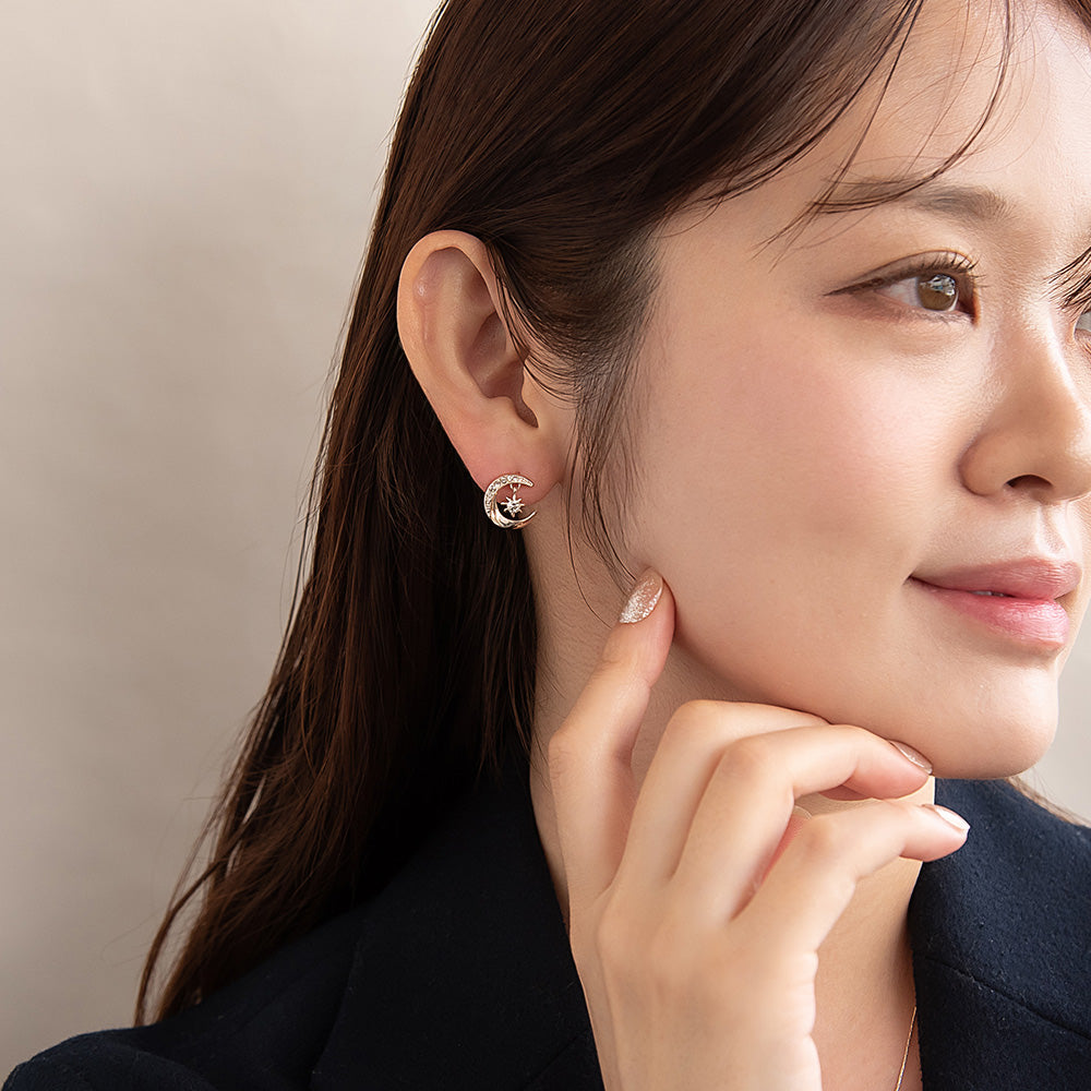 ピアス ニッケルフリー ロゼシルバー ムーン チタンポスト スタッドピアス