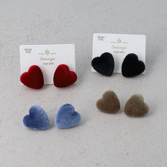 ピアス ニッケルフリー ベロア ハート チタンポスト スタッドピアス