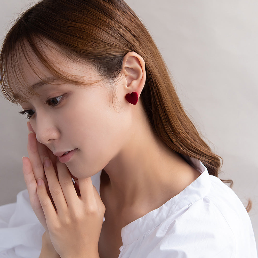 ピアス ニッケルフリー ベロア ハート チタンポスト スタッドピアス