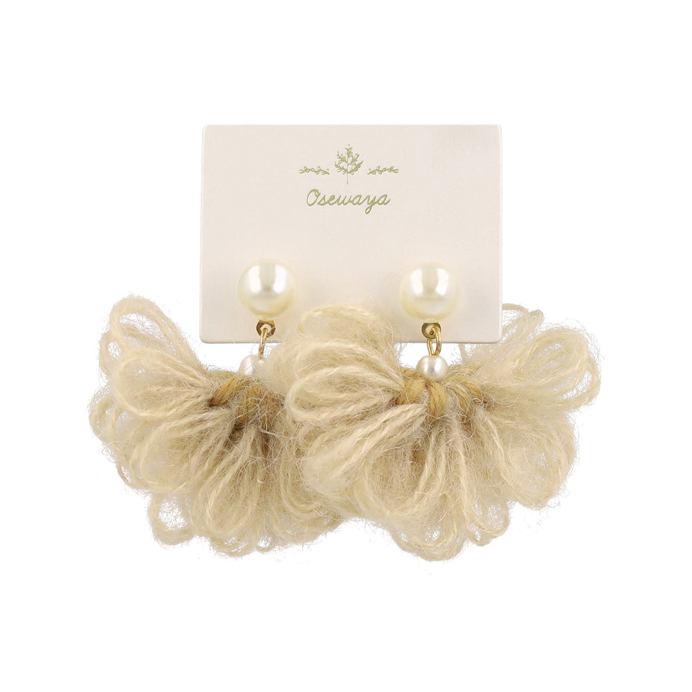 ピアス 毛糸 パール ステンレスポスト スタッドピアス