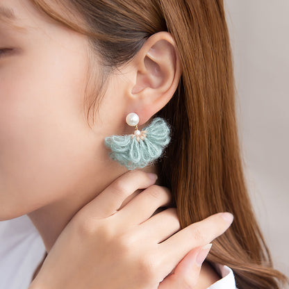 ピアス 毛糸 パール ステンレスポスト スタッドピアス