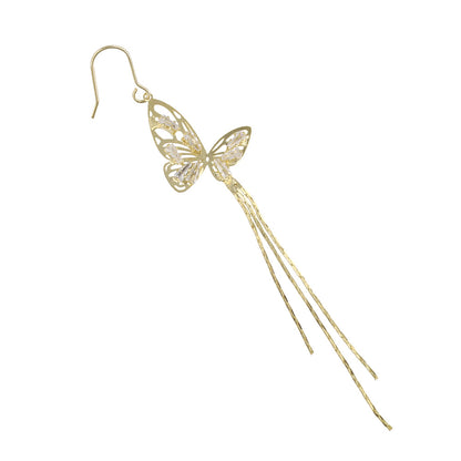 ピアス ニッケルフリー バタフライ ストーン チェーン ロング フックピアス