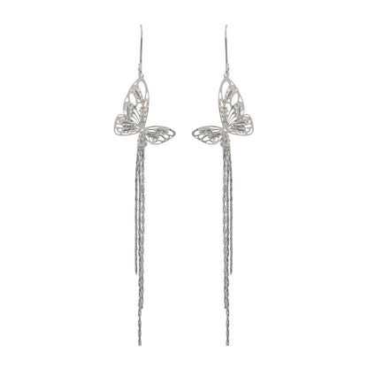 ピアス ニッケルフリー バタフライ ストーン チェーン ロング フックピアス