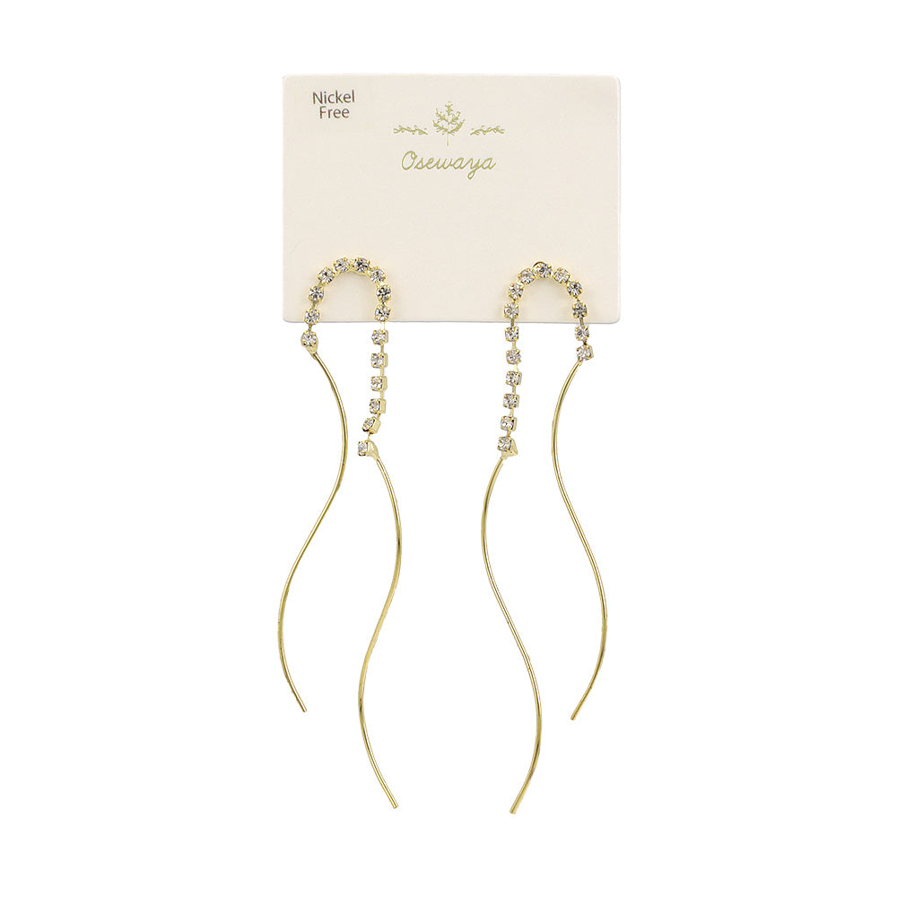 ピアス ニッケルフリー メタル ダブル ウェーブライン ストーン スタッドピアス