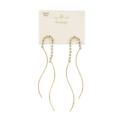 ピアス ニッケルフリー メタル ダブル ウェーブライン ストーン スタッドピアス