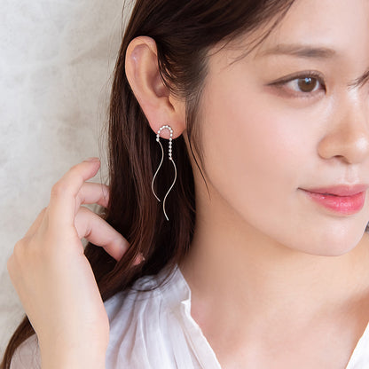 ピアス ニッケルフリー メタル ダブル ウェーブライン ストーン スタッドピアス