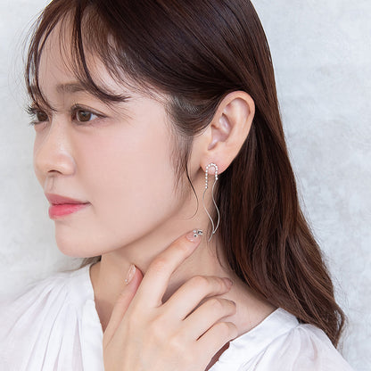 ピアス ニッケルフリー メタル ダブル ウェーブライン ストーン スタッドピアス