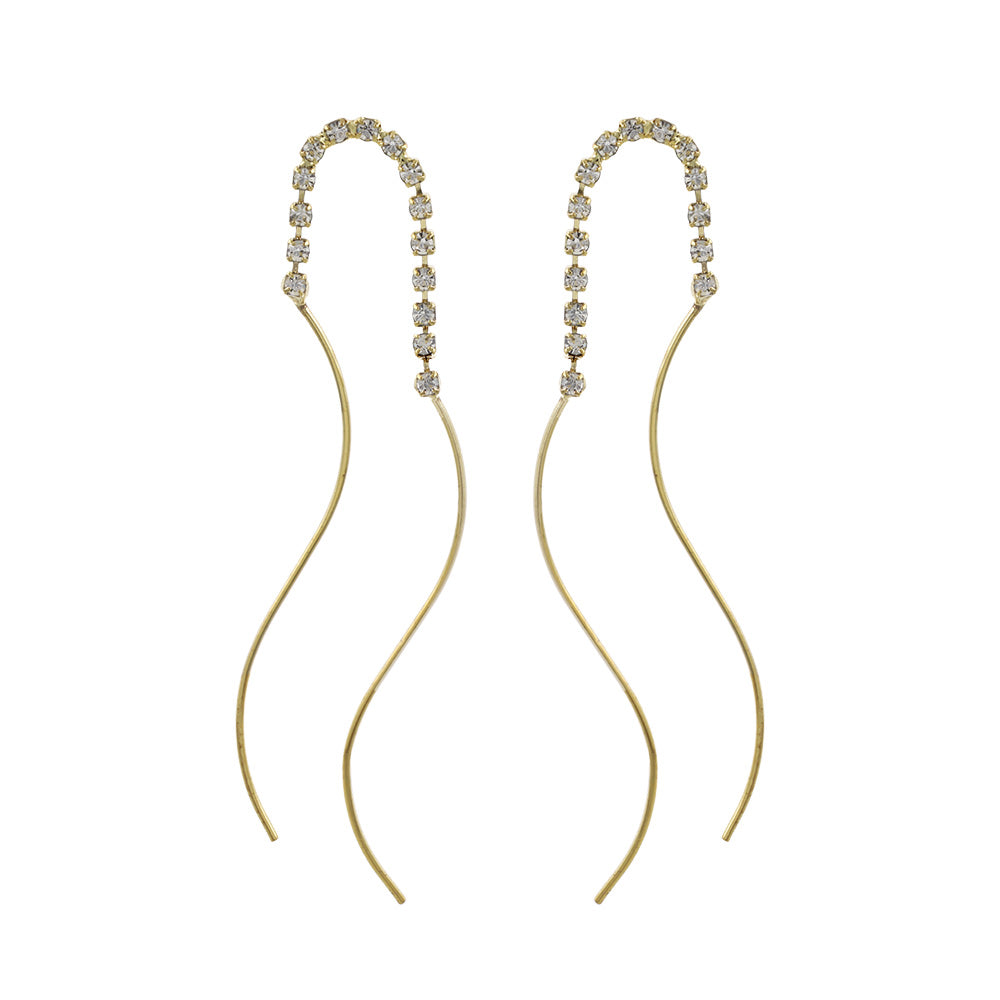 ピアス ニッケルフリー メタル ダブル ウェーブライン ストーン スタッドピアス