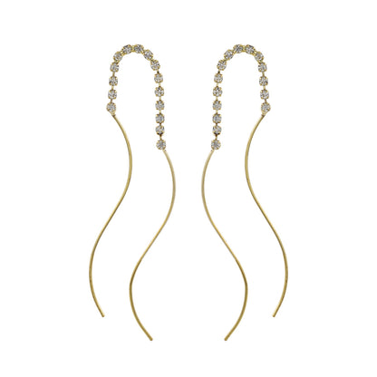 ピアス ニッケルフリー メタル ダブル ウェーブライン ストーン スタッドピアス