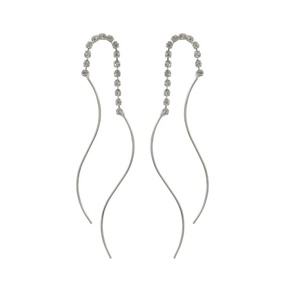 ピアス ニッケルフリー メタル ダブル ウェーブライン ストーン スタッドピアス