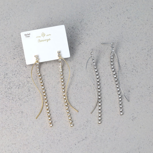 ピアス ニッケルフリー メタル ウェーブライン ストーン スタッドピアス