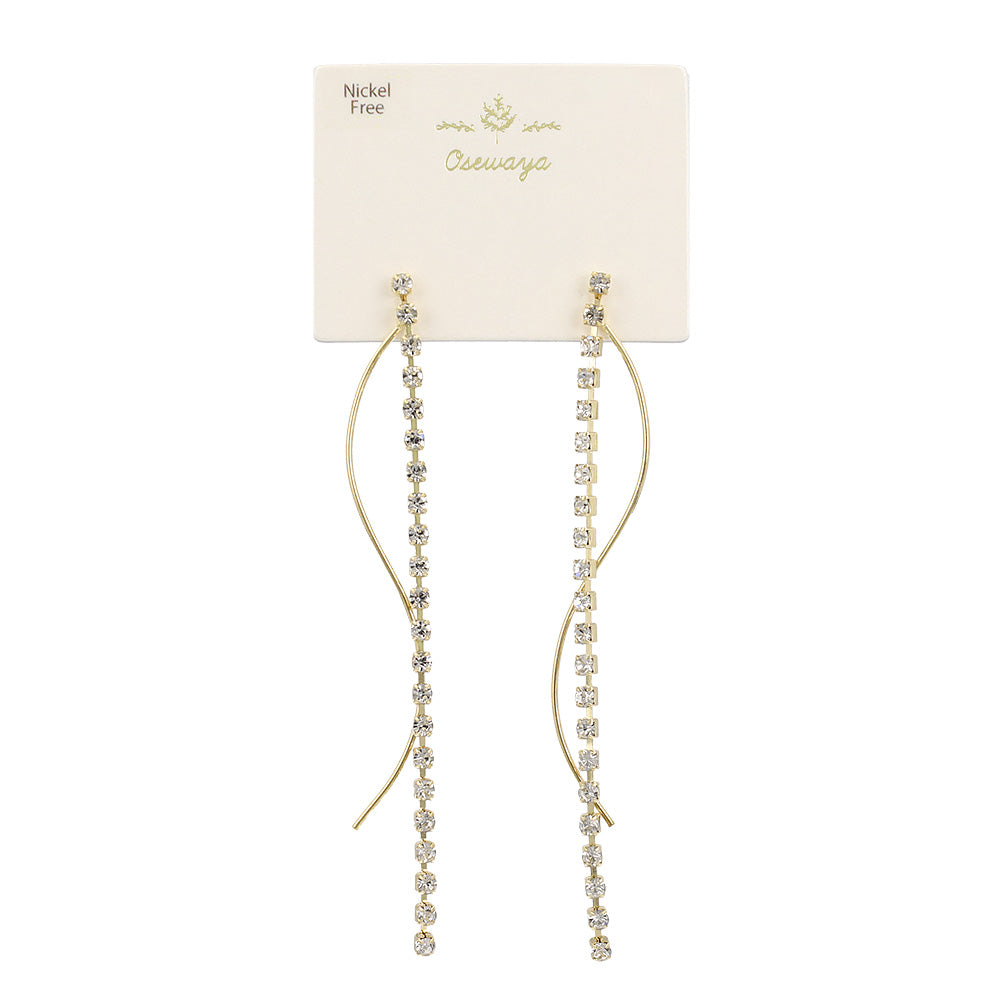 ピアス ニッケルフリー メタル ウェーブライン ストーン スタッドピアス